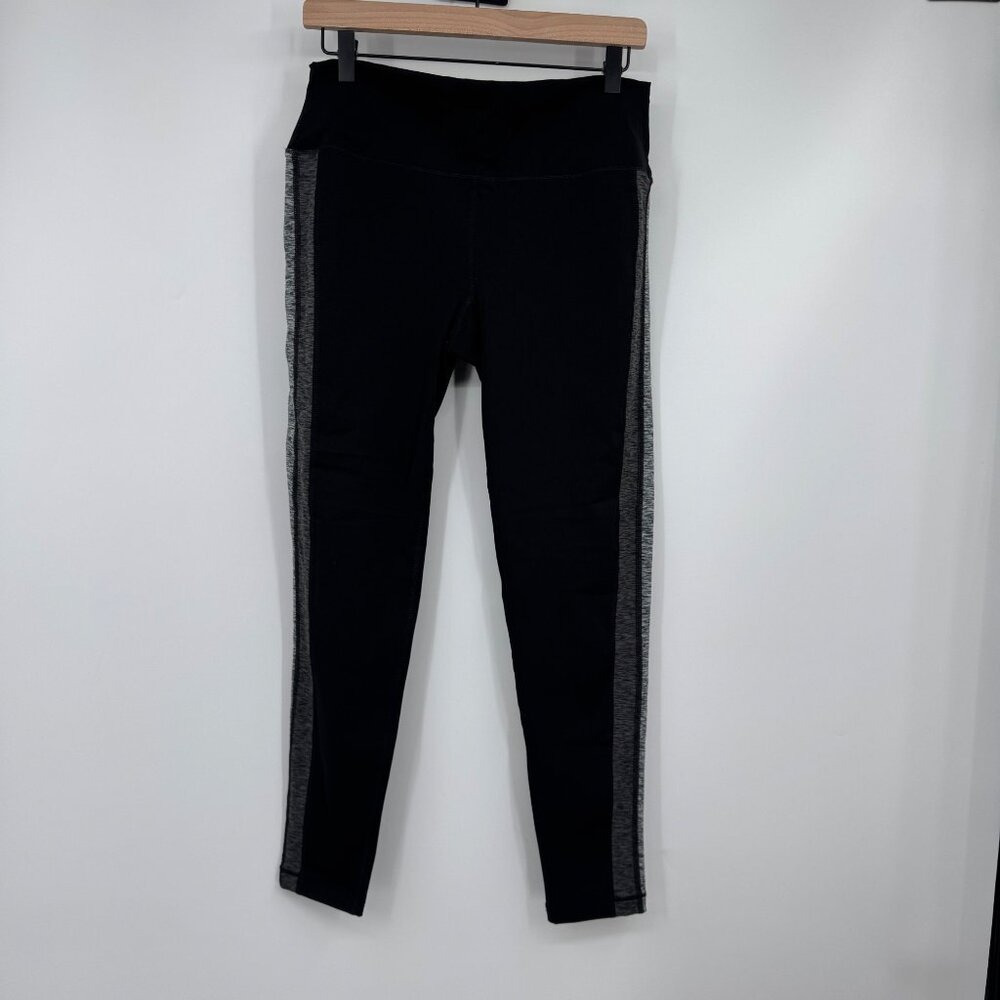 Vuori Racer High Rise Side Stripe Leggings Black Gray Size large work out gym le